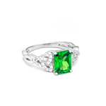 Silver Trinity Knot Ring With Green Crystal