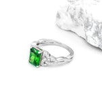 Silver Trinity Knot Ring With Green Crystal