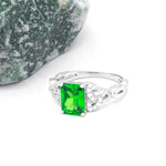 Silver Trinity Knot Ring With Green Crystal