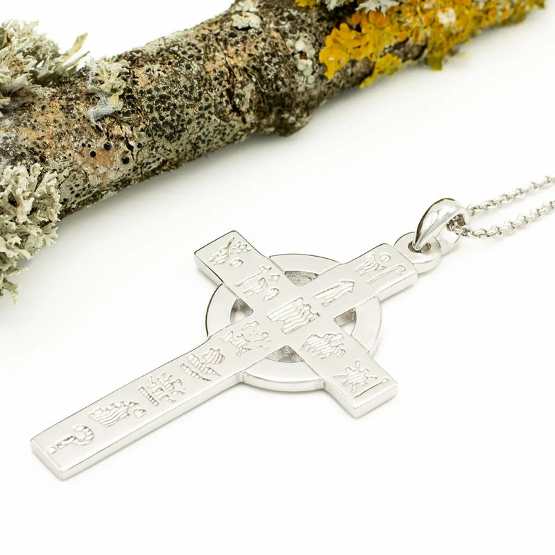 Silver History of Ireland Large Celtic Cross Pendant
