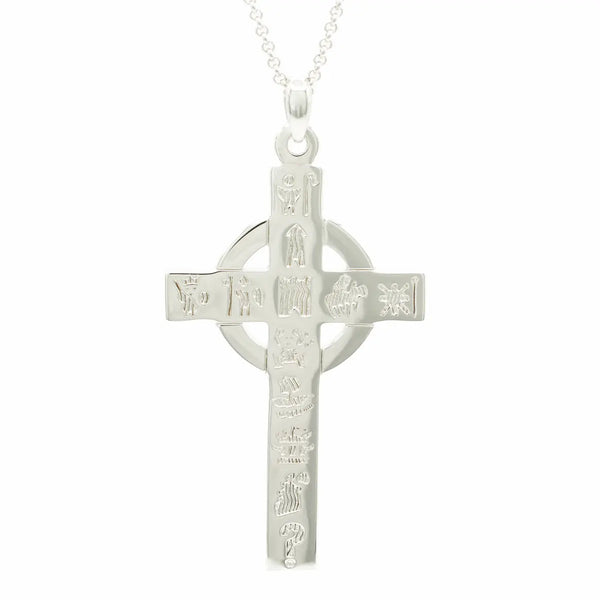 Silver History of Ireland Large Celtic Cross Pendant
