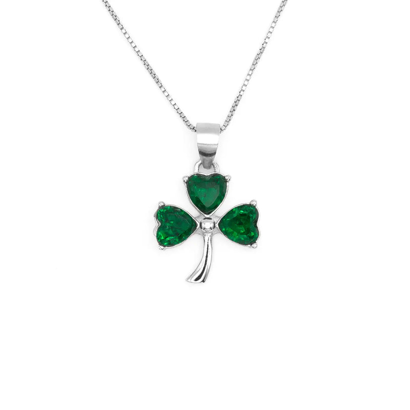 Silver Irish Shamrock Necklace With Green Crystals