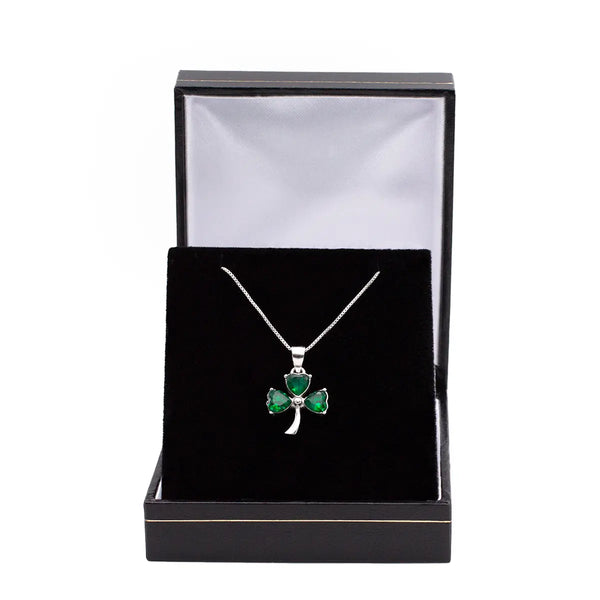 Silver Irish Shamrock Necklace With Green Crystals