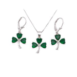 Silver Irish Shamrock Necklace With Green Crystals