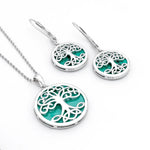 Silver Tree of Life Pendant with Green Malachite Stone
