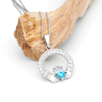 Sterling Silver Claddagh Birthstone Necklace