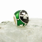 Silver Shamrock Bead Inlaid with Green & Black Enamel