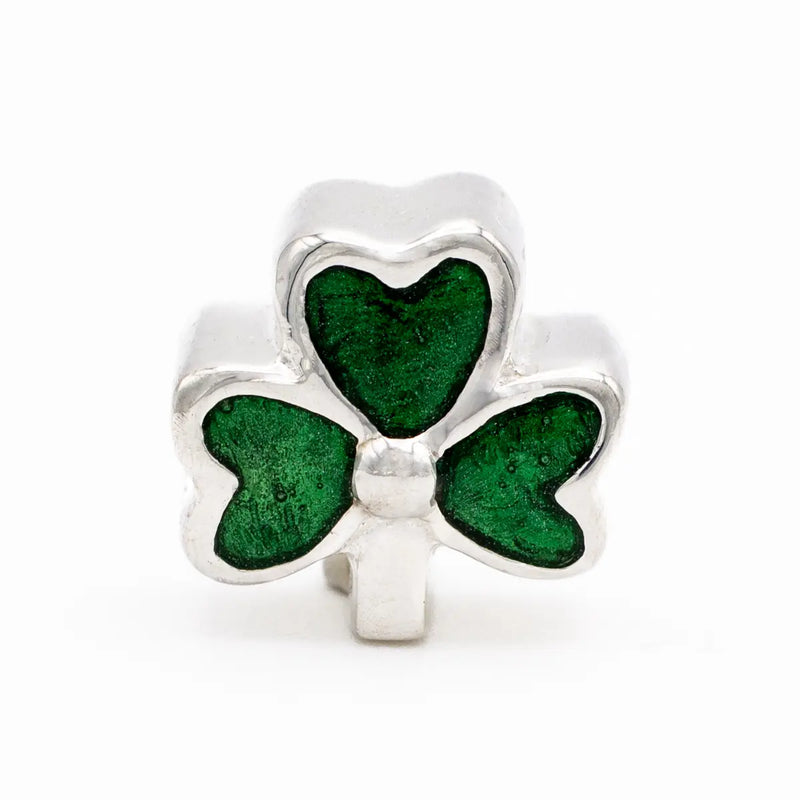 Silver Shamrock Bead With Green Enamel