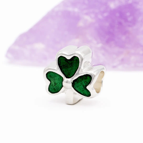 Silver Shamrock Bead With Green Enamel