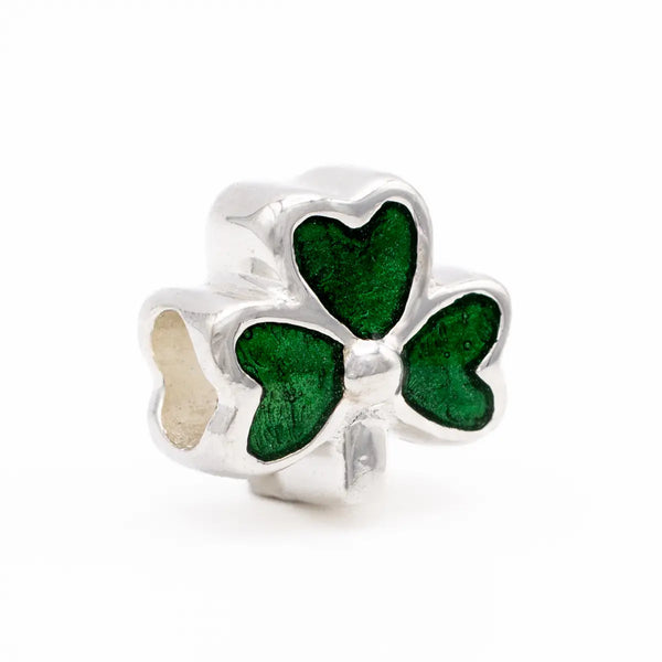Silver Shamrock Bead With Green Enamel