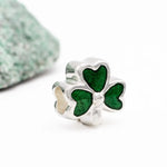 Silver Shamrock Bead With Green Enamel