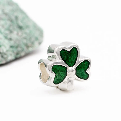 Silver Shamrock Bead With Green Enamel