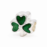 Silver Shamrock Bead With Green Enamel