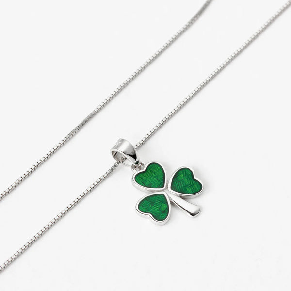 Silver Shamrock Necklace With Green Enamel