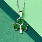 Silver Shamrock Necklace With Green Enamel