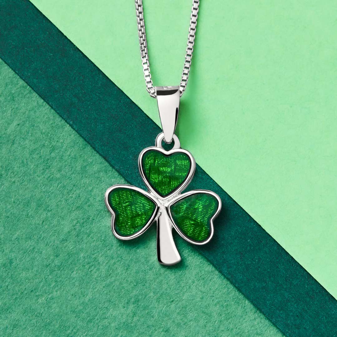 Silver Shamrock Necklace With Green Enamel – view 3