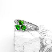 Silver Shamrock Ring With Green Cubic Zirconia