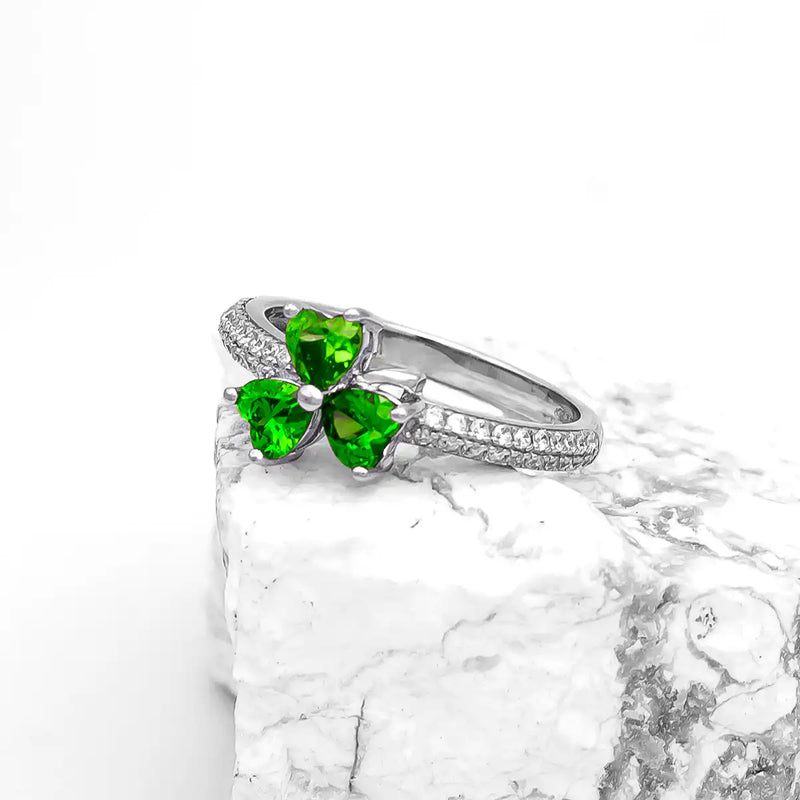 Silver Shamrock Ring With Green Cubic Zirconia