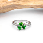 Silver Shamrock Ring With Green Cubic Zirconia