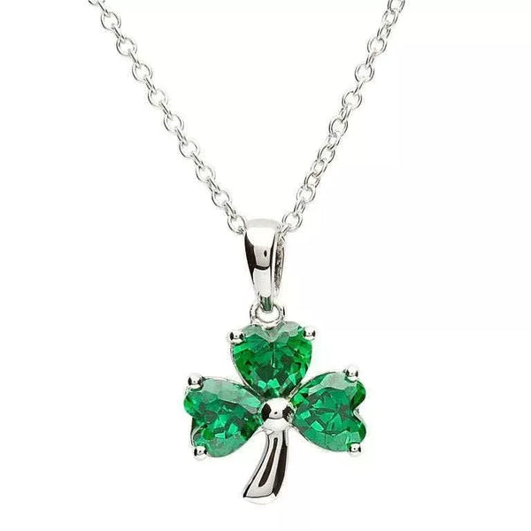 Sterling Silver Shamrock Pendant with Green Gemstone