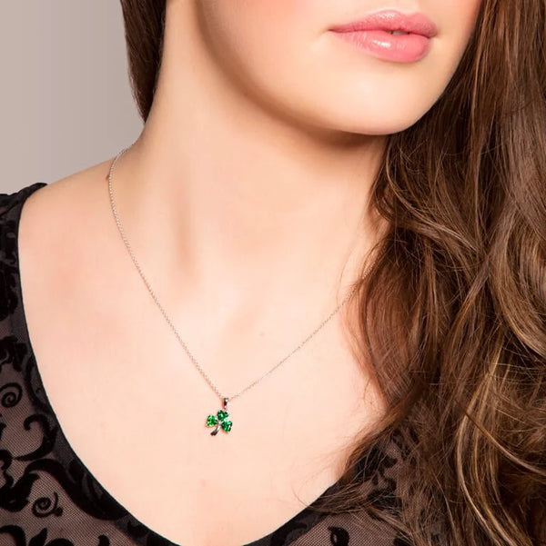 Sterling Silver Shamrock Pendant with Green Gemstone