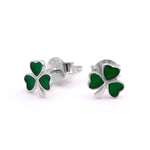 Silver Shamrock Stud Earrings With Green Enamel