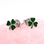 Silver Shamrock Stud Earrings With Green Enamel