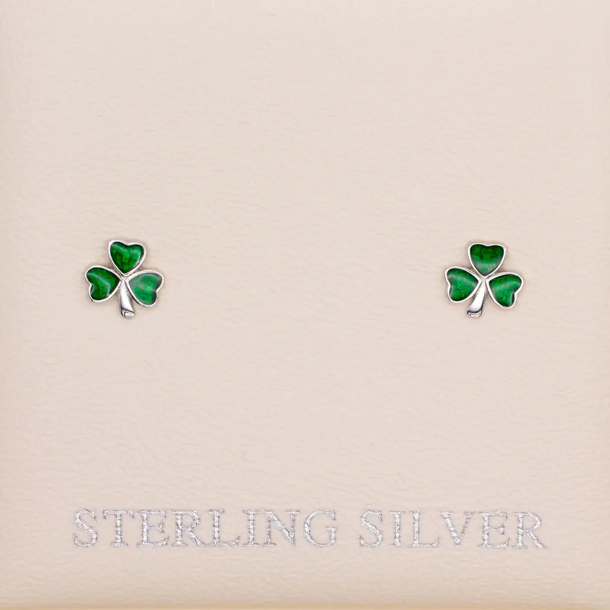 Silver Shamrock Stud Earrings With Green Enamel – view 4