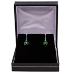 Silver Shamrock Stud Earrings With Green Enamel