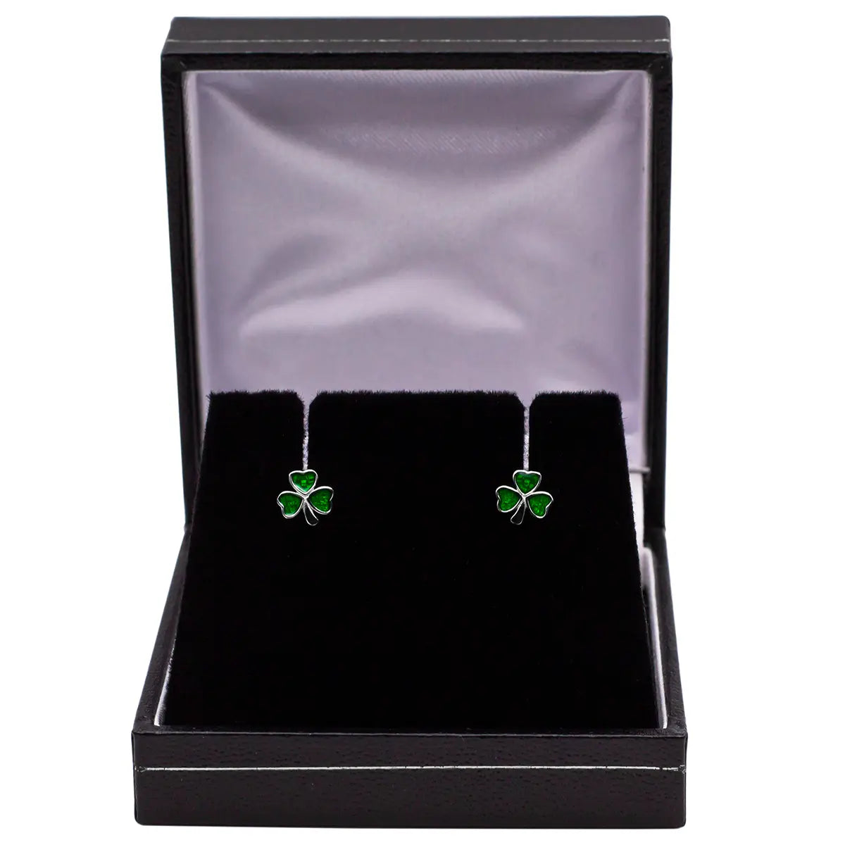 Silver Shamrock Stud Earrings With Green Enamel – view 5