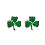 Silver Shamrock Stud Earrings With Green Enamel