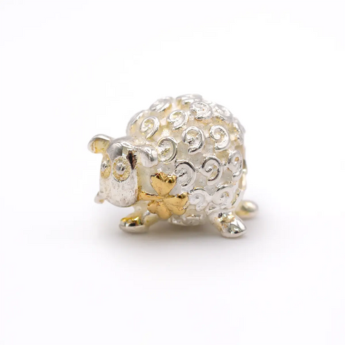 Silver Sheep Bead With Gold Plated Shamrock