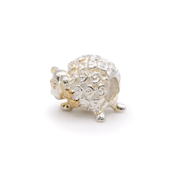 Silver Sheep Bead With Gold Plated Shamrock