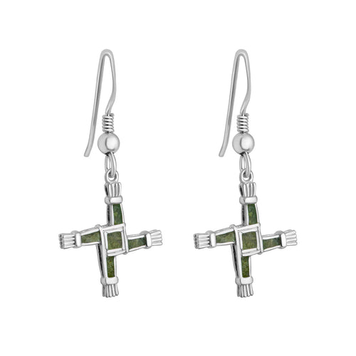Silver St Brigids Cross Connemara Marble Earrings