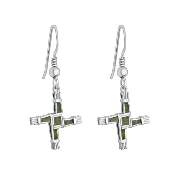 Silver St Brigids Cross Connemara Marble Earrings