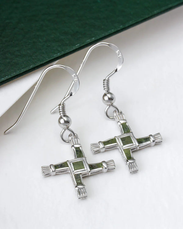 Silver St Brigids Cross Connemara Marble Earrings