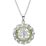 Silver Tree of Life Necklace with Green Peridot Crystals
