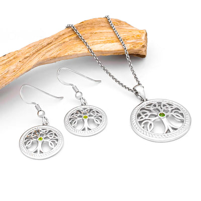 Silver Celtic Tree of Life Pendant and Earrings Gift Set