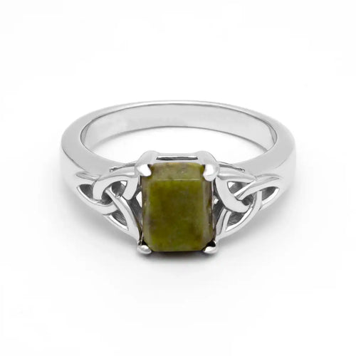 Sterling Silver Trinity Knot Ring With Connemara Marble