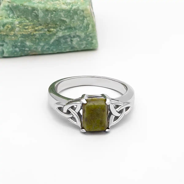 Sterling Silver Trinity Knot Ring With Connemara Marble