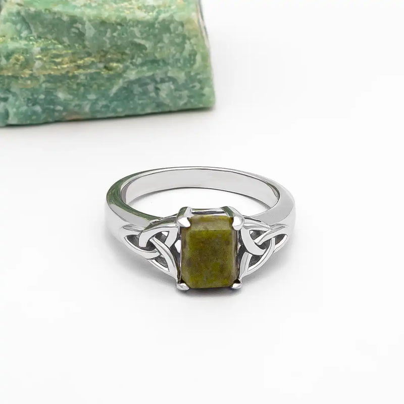 Sterling Silver Trinity Knot Ring With Connemara Marble