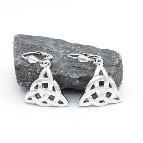 Celtic Silver Drop Earrings Featuring Trinity Knot