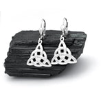 Celtic Silver Drop Earrings Featuring Trinity Knot