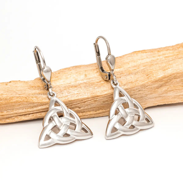 Celtic Silver Drop Earrings Featuring Trinity Knot