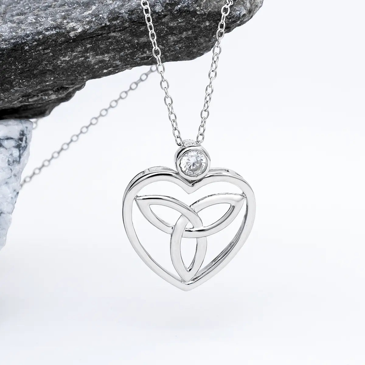Silver Trinity Knot Heart Necklace with Crystal