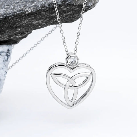 Silver Trinity Knot Heart Necklace with Crystal