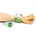 Silver Trinity Knot Ring and Earrings Gift Set with Green Cubic Zirconia