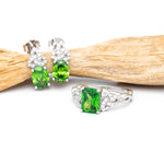 Silver Trinity Knot Ring and Earrings Gift Set with Green Cubic Zirconia