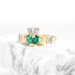 Claddagh Engagement & Wedding Ring Set Adorned With Precious Gemstones