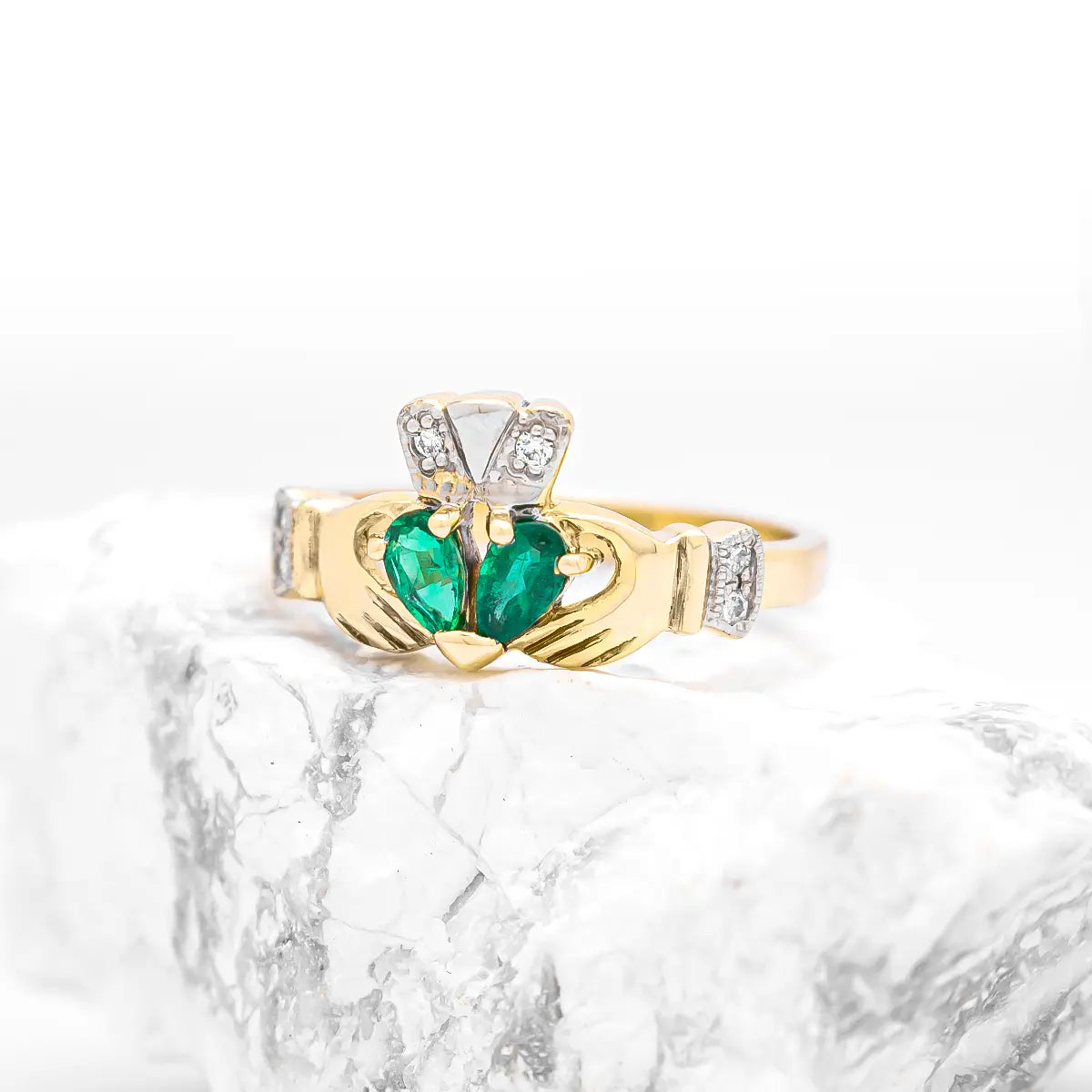 Claddagh Engagement & Wedding Ring Set Adorned With Precious Gemstones – view 4